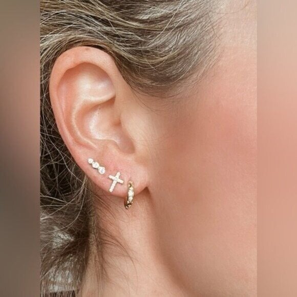 Dainty Cross Stud Earrings Pave CZ "Diamonds" Cross Studs Faith Jewelry Gift - Picture 9 of 12